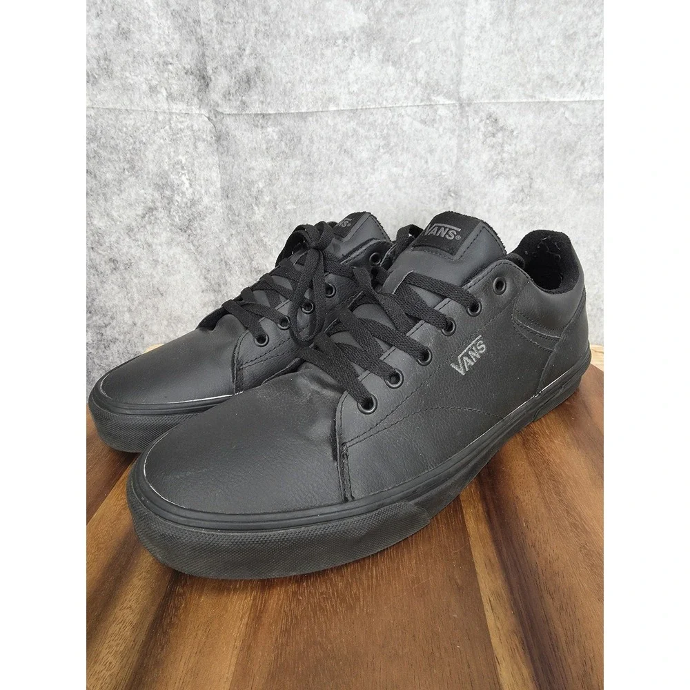 Vans Sneakers Men 13 Seldan Black Leather Low Top Casual SK8 Skater Shoes 500714